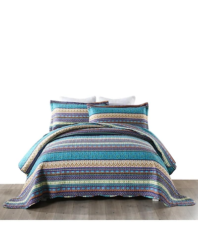MarCielo 3 Pcs Bohemian Boho Quilt Bedspread Set B011 - Queen