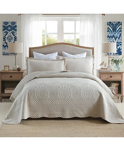 MarCielo 3 Pcs 100% Cotton Oversized Bedspread Quilt Set Embroidery Tf -King