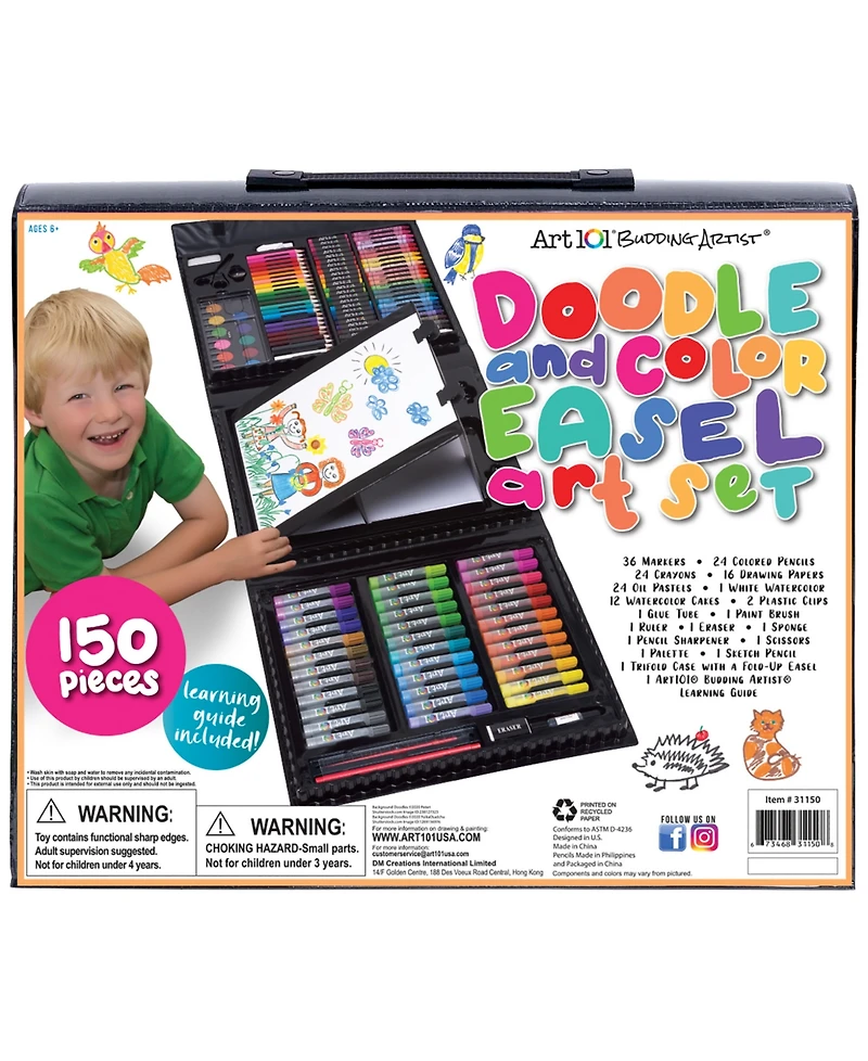 Art 101 Budding Artist Pop-up Easel Doodle Color Art Set, 150 Pieces