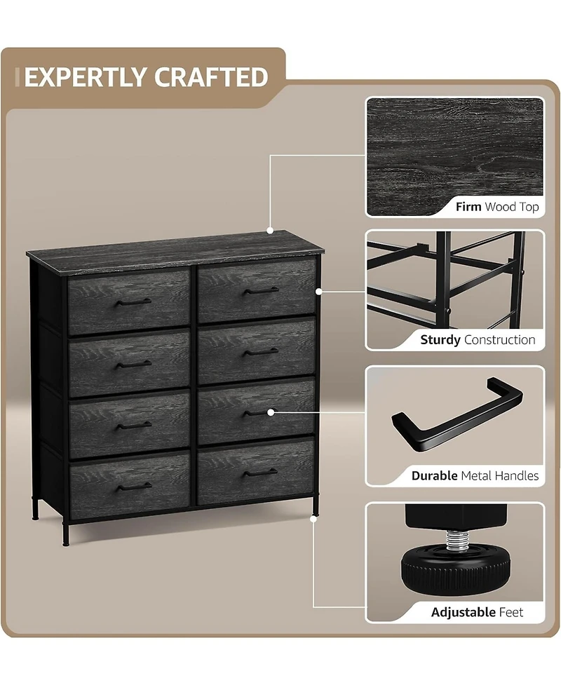 Sorbus 8 Drawers Dresser- Storage Unit with Steel Frame, Wood Top, Fabric Bins - for Bedroom, Closet, Office, and more