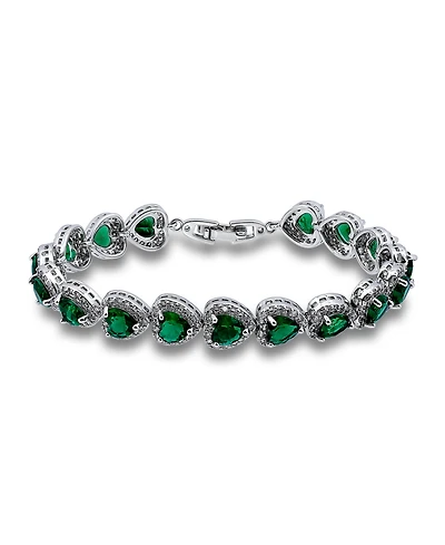 Macy's Cubic Zirconia Green Glass Heart Halo Link Bracelet