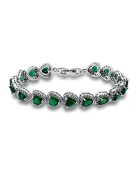 Macy's Cubic Zirconia Green Glass Heart Halo Link Bracelet