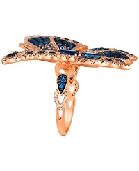 Le Vian Chocolate & Vanilla Diamonds (1-1/5 ct. t.w.) & Multi-Gemstone (3-1/3 ct. t.w.) Butterfly Ring in 14k Rose Gold