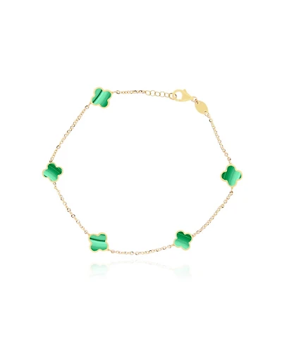 The Lovery Mini Malachite Clover Bracelet 14K Gold