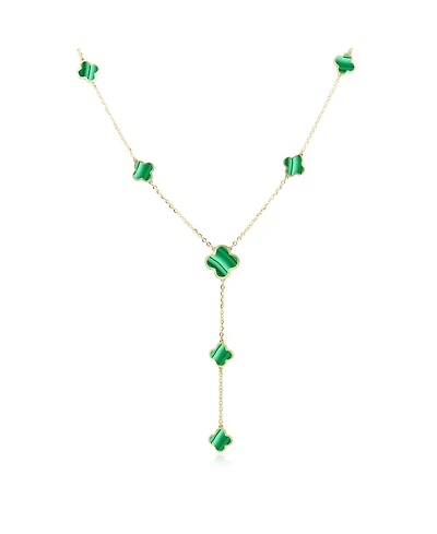 The Lovery Malachite Clover Station Lariat Necklace 14K Yellow Gold
