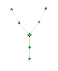 The Lovery Malachite Clover Station Lariat Necklace 14K Yellow Gold