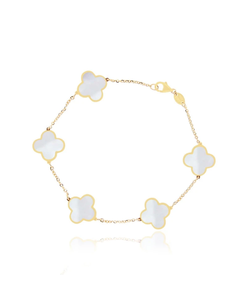The Lovery Large Mother of Pearl Clover Bracelet 14K Gold