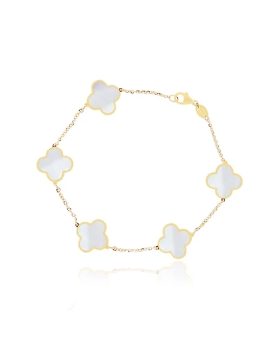 The Lovery Large Mother of Pearl Clover Bracelet 14K Gold