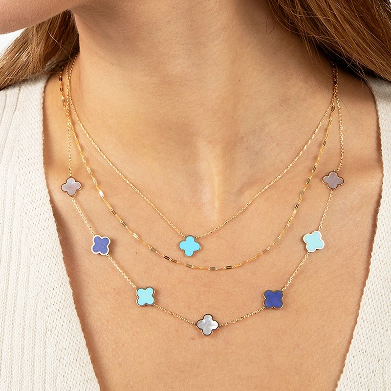 The Lovery Small Turquoise Single Clover Necklace 14K Gold