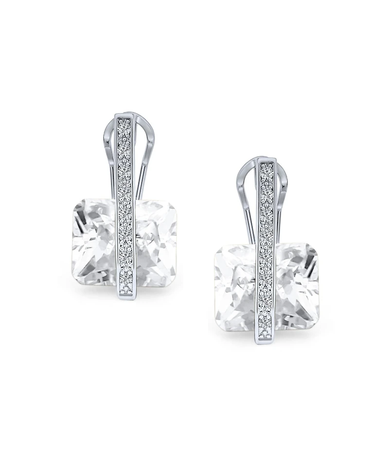 Bling Jewelry Art Deco Style Square Cubic Zirconia Rectangle Emerald Cut Cz Drop Earrings Rhodium Plated Omega Back