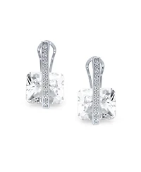 Bling Jewelry Art Deco Style Square Cubic Zirconia Rectangle Emerald Cut Cz Drop Earrings Rhodium Plated Omega Back