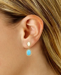 Opal & Turquoise Oval Rope-Framed Double Drop Earrings in 14k Gold