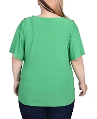 Ny Collection Plus Short Sleeve Wrap Top