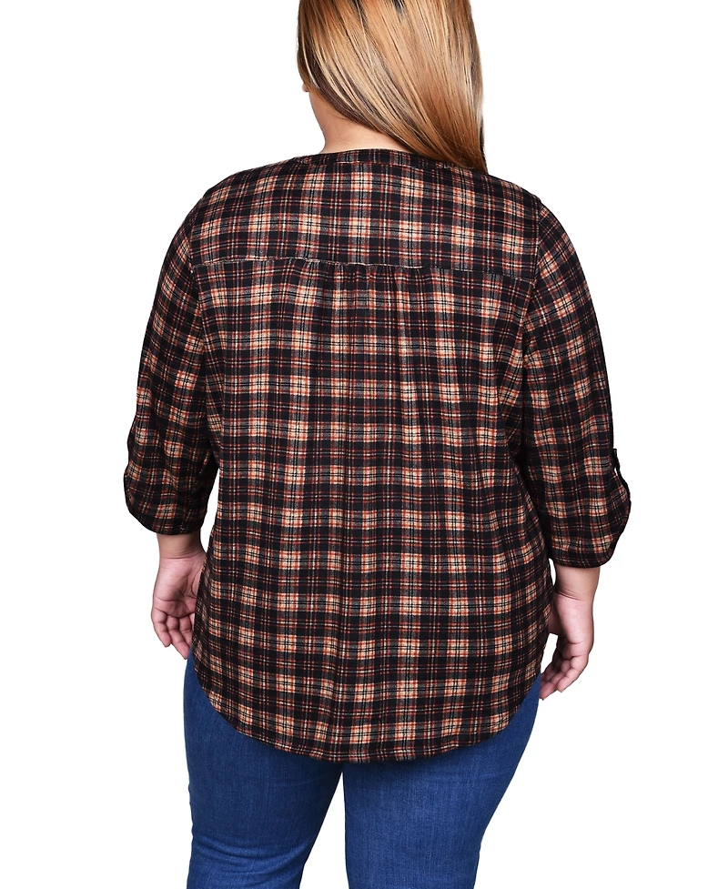 Ny Collection Plus 3/4 Roll Sleeve Top