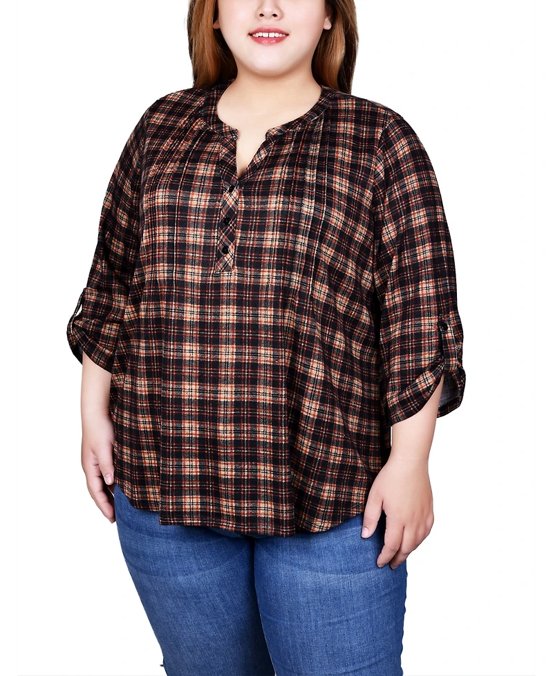Ny Collection Plus 3/4 Roll Sleeve Top