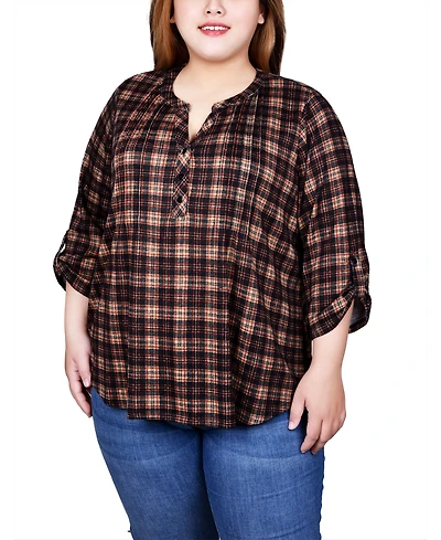 Ny Collection Plus 3/4 Roll Sleeve Top