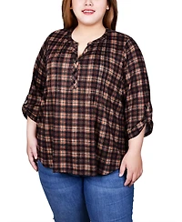 Ny Collection Plus 3/4 Roll Sleeve Top