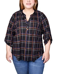 Ny Collection Plus 3/4 Roll Sleeve Top