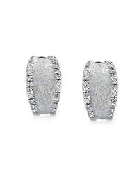 Fashion Matte Hammered Shrimp Half Hoop Earrings For Women Cubic Zirconia Pave Edge Cz Accent Stabilizing Omega Clip