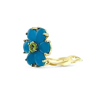 Bling Jewelry Purple Quartz Garden Flower Cz Clip-On Earrings - Non-Pierced Ears 14K Gold-Plated Sterling Silver Clip Accented with Green Cz