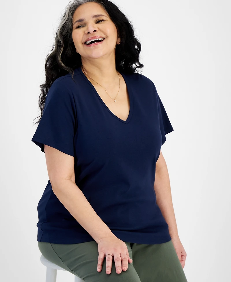 Style & Co Plus Short-Sleeve V-Neck Top, Exclusively at Macy's