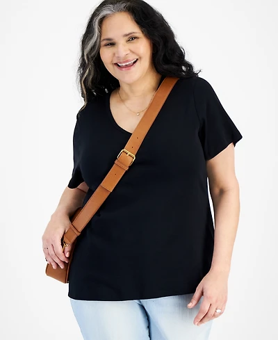 Style & Co Plus Short-Sleeve V-Neck Top, Exclusively at Macy's