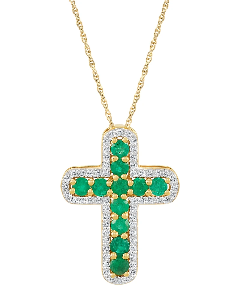 Emerald (5/8 ct. t.w.) & Diamond (1/5 Cross 18" Pendant Necklace 14k Gold (Also Ruby)