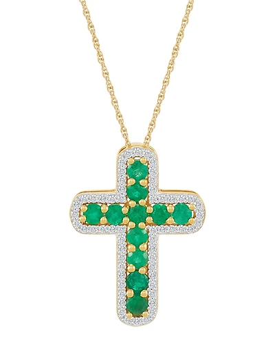 Emerald (5/8 ct. t.w.) & Diamond (1/5 Cross 18" Pendant Necklace 14k Gold (Also Ruby)
