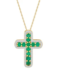 Emerald (5/8 ct. t.w.) & Diamond (1/5 Cross 18" Pendant Necklace 14k Gold (Also Ruby)