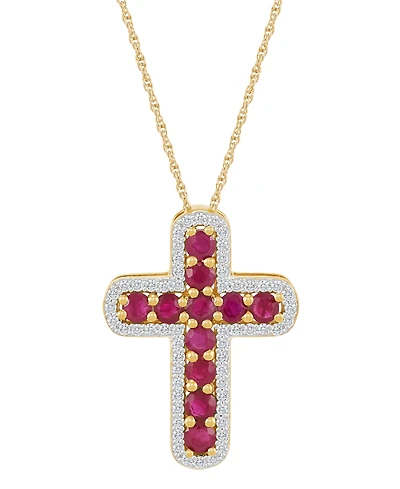 Emerald (5/8 ct. t.w.) & Diamond (1/5 ct. t.w.) Cross 18" Pendant Necklace in 14k Gold (Also in Ruby)