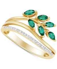 Emerald (1/2 ct. t.w.) & Diamond (1/20 ct. t.w.) Vine Motif Ring in 14k Gold (Also in Ruby & Sapphire)
