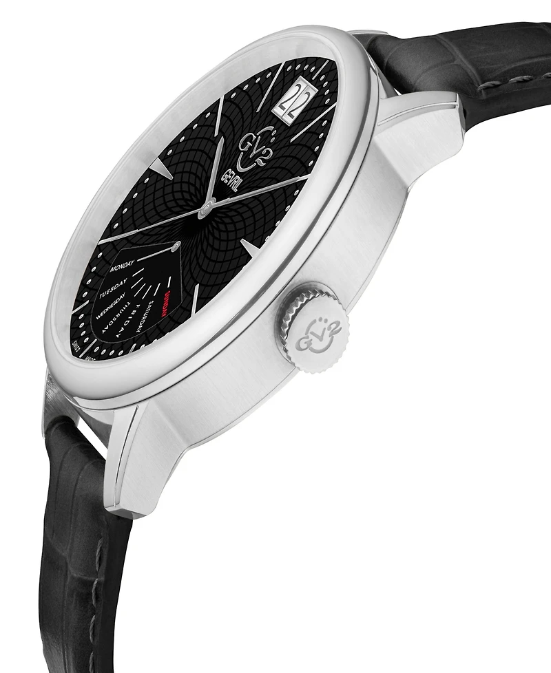 GV2 by Gevril Men's Rovescio Black Leather Watch 44mm