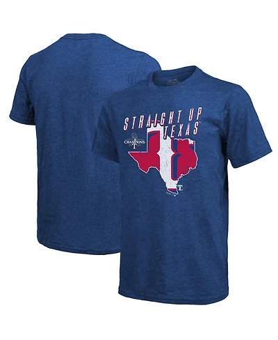 Men's Majestic Threads Royal Texas Rangers 2023 World Series Champions Local State of Mind Tri-Blend T-shirt