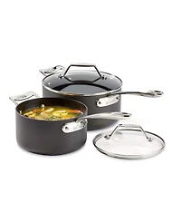 All-Clad Essentials Hard Anodized Nonstick Cookware Set, 2-piece Sauce Pan Set with lids