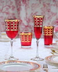 Lorren Home Trends Deep Red Colored White Wine Goblet with Gold-Tone Rings, Set of 4