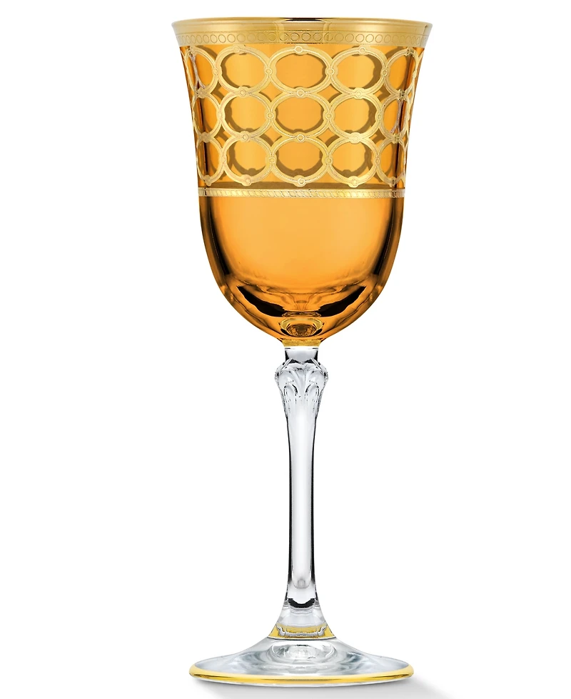 Lorren Home Trends Multicolor White Wine Goblet with Gold-Tone Rings, Set of 4