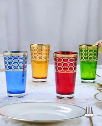 Lorren Home Trends Multicolor High Ball with Gold-Tone Rings, Set of 4