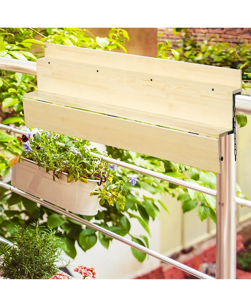 Outsunny Hanging Balcony Table, Spruce Wood Foldable Railing Bar, Serving Table & Desk, Fits up to 3.9 Inches, Natural