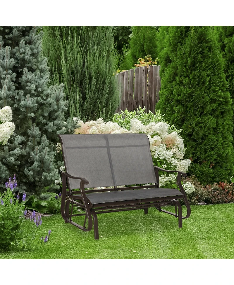 Outsunny 2-Person Outdoor Glider Bench，Patio Glider Loveseat Chair with Powder Coated Steel Frame，2 Seats Porch Rocking Glider for Backy