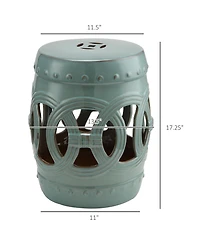 Outsunny 14" x 17" Ceramic Side Table Garden Stool with Knotted Ring Design & Glazed Strong Materials, Antique Blue