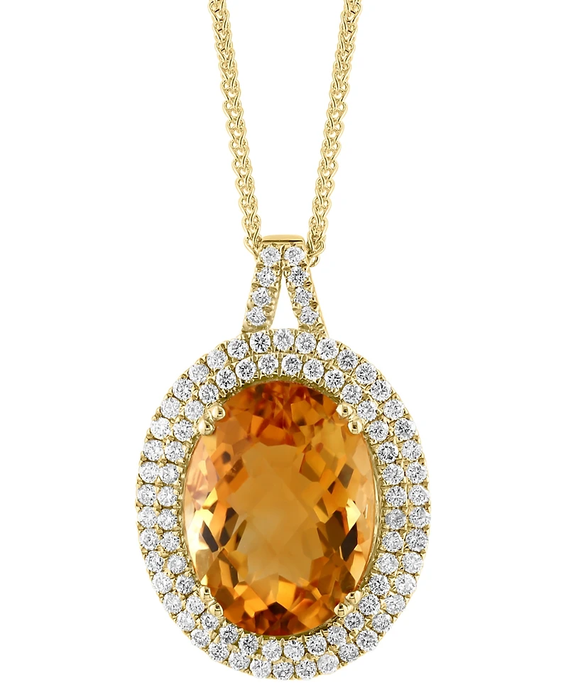 Effy Citrine (9-1/5 ct .t.w.) & Diamond (7/8 ct. t.w.) Halo 18" Pendant Necklace in 14k Gold