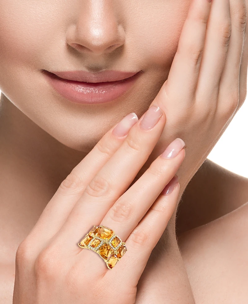 Effy Citrine (11-3/8 ct. t.w.) & Diamond (1/6 ct. t.w.) Halo Cluster Ring in 14k Gold