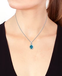 Effy Blue Topaz (5-7/8 ct. t.w.) & Diamond (1/10 ct. t.w.) Halo 18" Pendant Necklace in Sterling Silver & 18k Gold-Plate