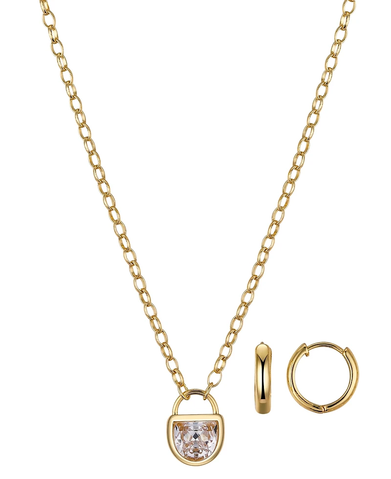 Unwritten Cubic Zirconia Lock Pendant Necklace and Earring Set