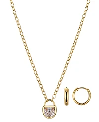 Unwritten Cubic Zirconia Lock Pendant Necklace and Earring Set