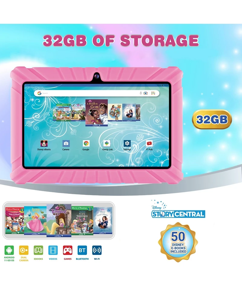 Contixo 7" V8-2 Kids Android 11 Bluetooth Wi-Fi Pro Hd Tablet 32GB Featuring 50 Disney eBooks with 2MP Dual Camera Toddler Child Proof Case