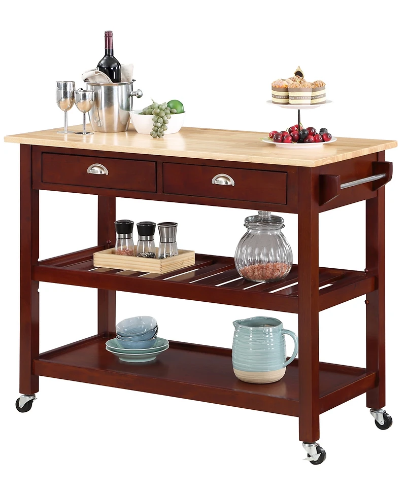 Convenience Concepts American Heritage 45" Wood 3 Tier Butcher Block Kitchen Cart