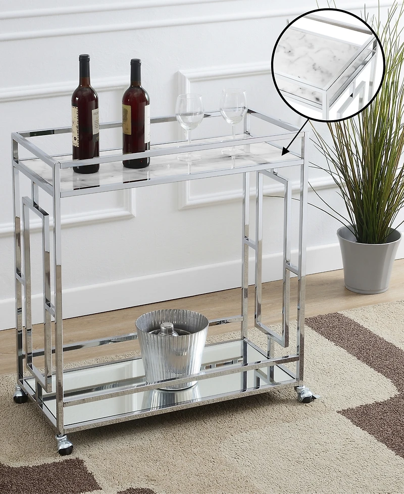 Convenience Concepts 29.25" Chrome Town Square Mirrored Bar Cart