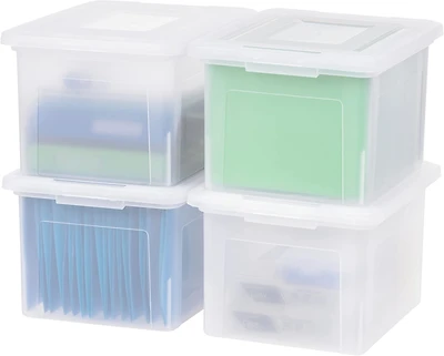 Iris Letter & Legal Size Plastic Storage Bin Tote Organizing File Box with Durable and Secure Latching Lid, Stackable and Nestable, 4 Pack