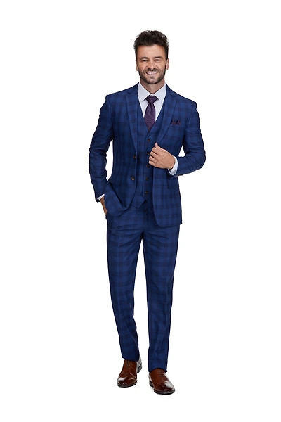 Gino Vitale Men's 3-Piece Slim Fit Check Suit